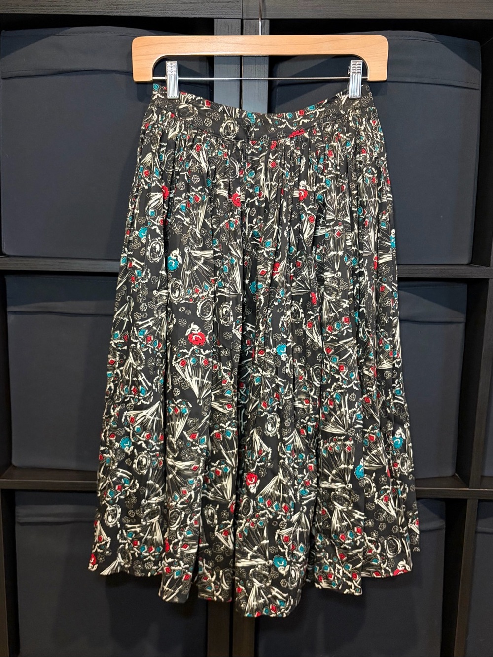 Pinup Couture PUG Jenny Skirt - Black Spanish Fans Print Size S NWOT